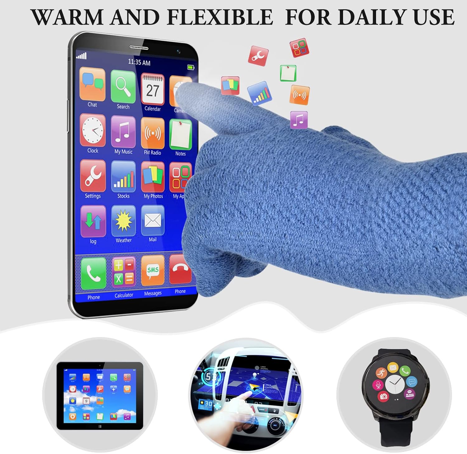 Women's Winter Hat Scarf Gloves Set (3PC), Thermal Fleece Lined Beanie Touchscreen Gloves Knit Neck Warm for Teens to Adults - Image 2