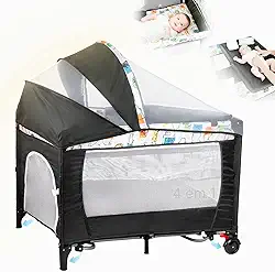 Berço Portátil 3 em 1 cercadinho Infantil Até 15 Kg chiqueirinho moises para bebe com Mosquiteiro, Barra de Brinquedos Trocador Móbile e Bolsa - berco acoplado a cama - Seguro, Confortável e Compacto