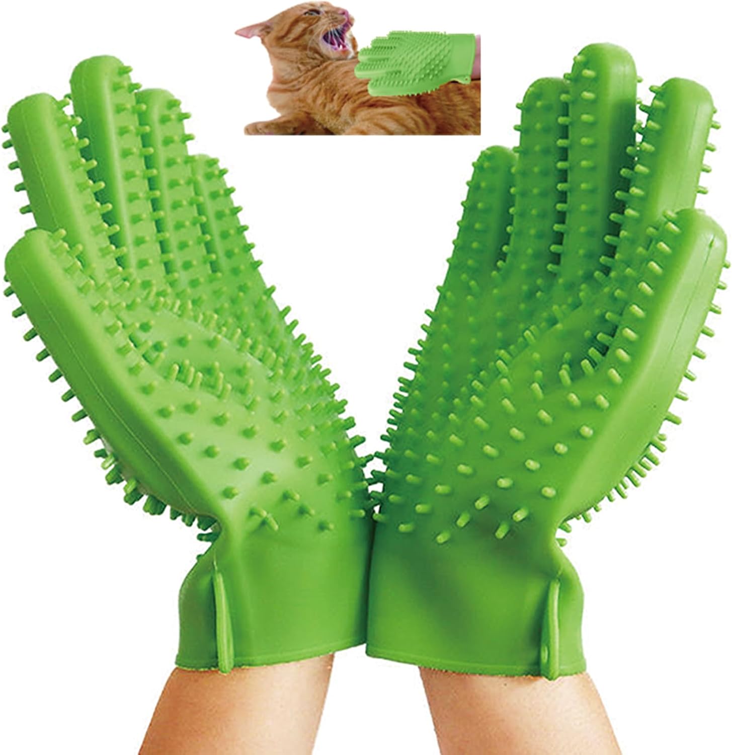 YOFANG Cat Gloves Bite Proof Pet Grooming Gloves for Dogs and Cats/Pet Cat Feeding Gloves, 4-in-1 Washing Dog Gloves and Hair Removal Gloves,Gentle Double-Side Brush Gloves,Green