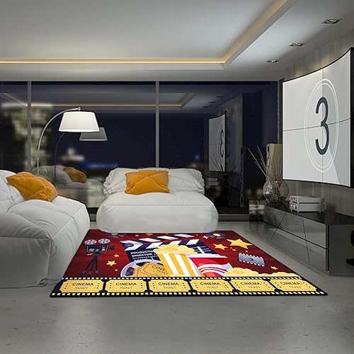 Miniatura 6 de Lacut Alfombras de área de cine, alfombra de película nocturna de cine en casa, alfombra de punto de silicona antideslizante con letrero de cine,