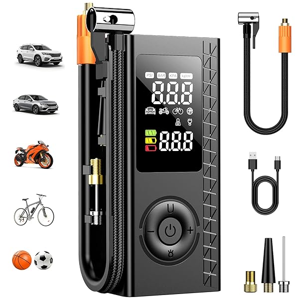 Tire Inflator Portable Air Compressor, 150PSI Cordless Air Pump For Car Tires, Bike Pump, Motorcycle, Balls with Digital Pressure Gauge, LED Light and Auto Shut-Off Function, Car Accessories, Black