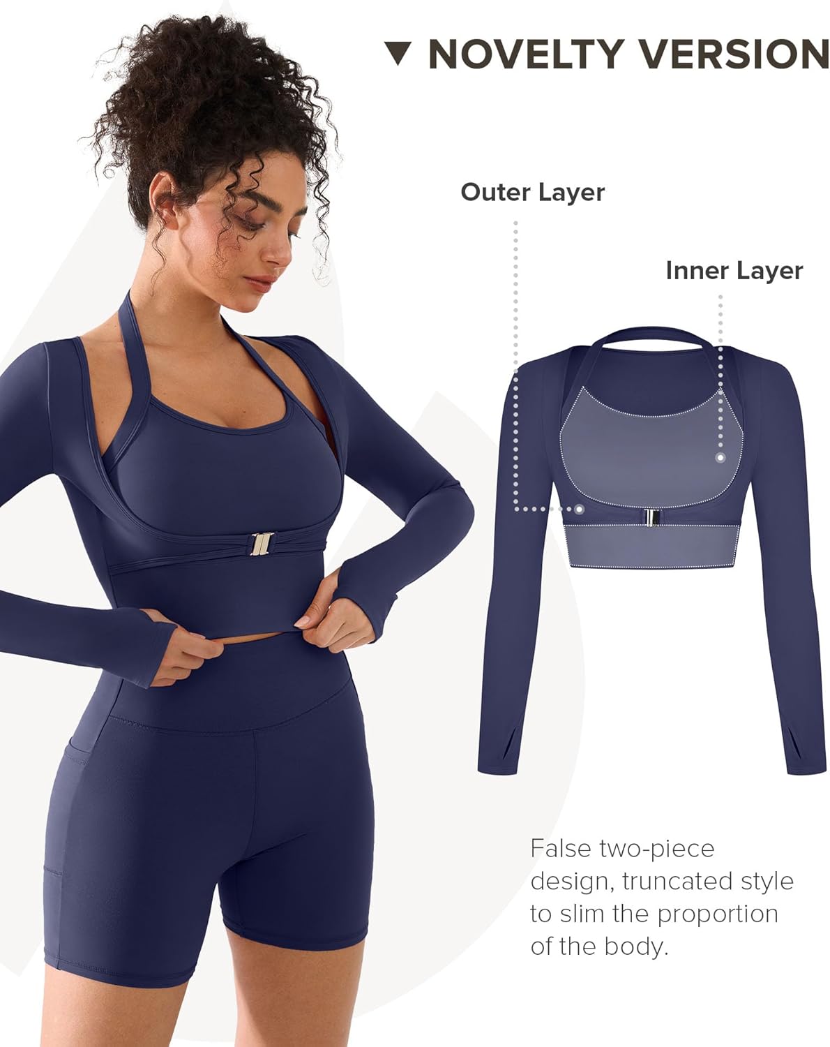 BRXL Long Sleeve Halter Tee for Women with Thumb Hole Cropped Tops Slim Fit Athletic Pilates Workout Gym Shirts - Image 3