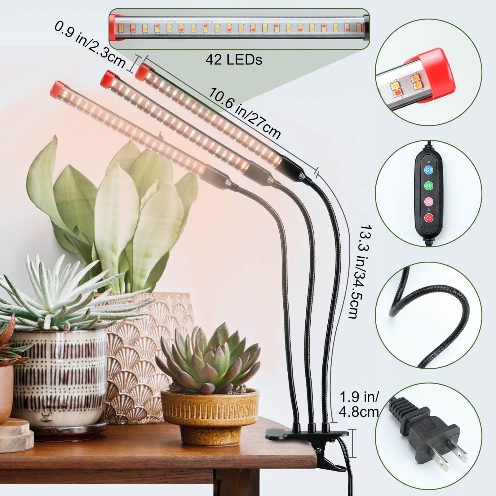FRGROW Pflanzenlampe LED 27W, Vollspektrum Pflanzenlicht für Zimmerpflanzen, Pflanzenleuchte, Wachstumslampe für Pflanzen Gemüse, Präziser Timer Pflanzenlampen Fokussierfunktion (Packung mit 2)