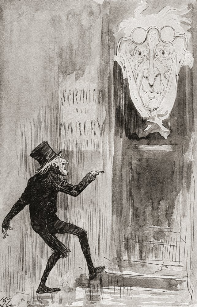 The Ghostly Knocker. "Non era angry o ferocioso, ma sembrava Scrooge as Marley used to look: with ghostly spectacles turned on its ghostly forehead