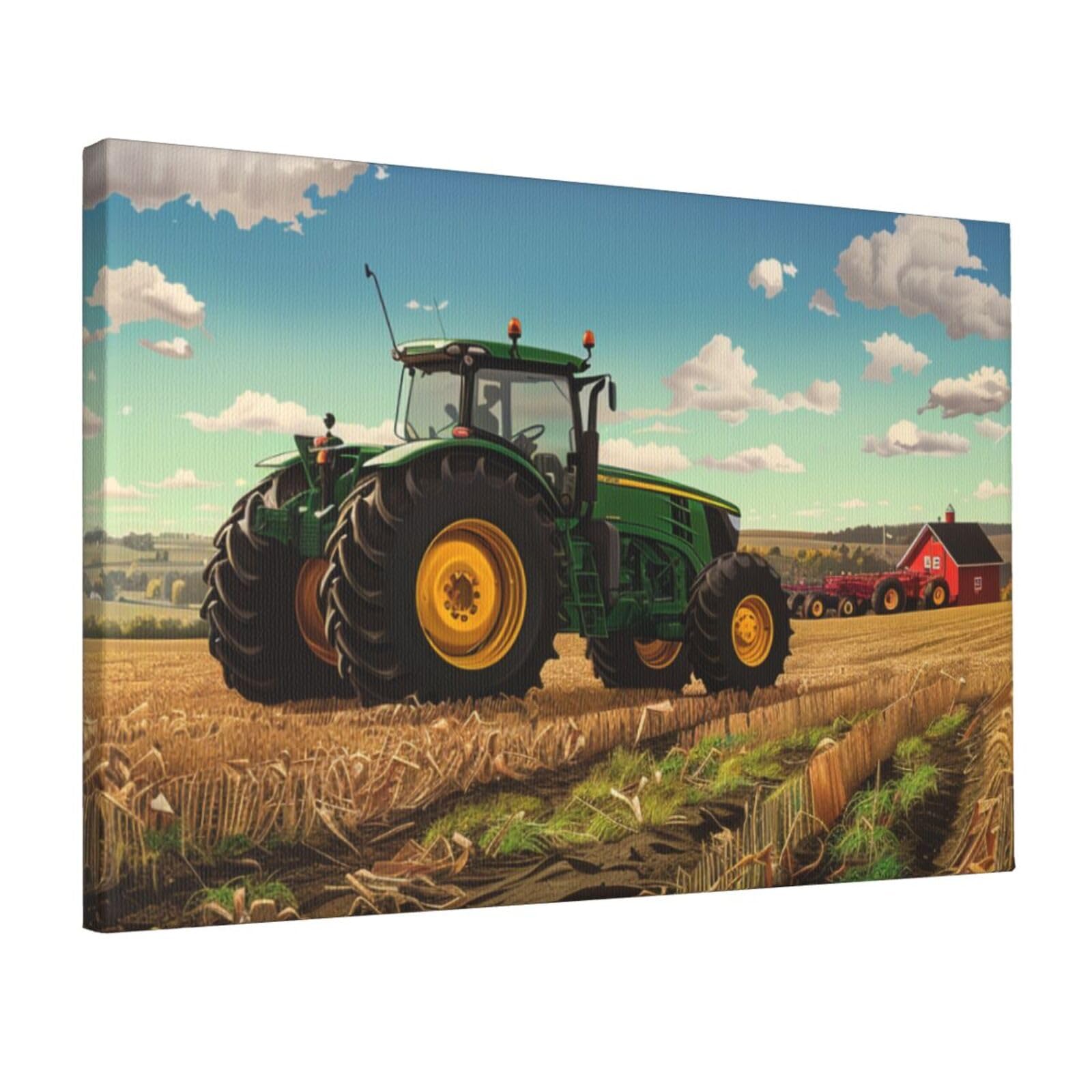 YKLJG Tractor farm Printed Wall Art Canvas Prints 45x30 CM Wooden Framed Picture Painting Artwork for Bedroom Kitchen Home Office Decor