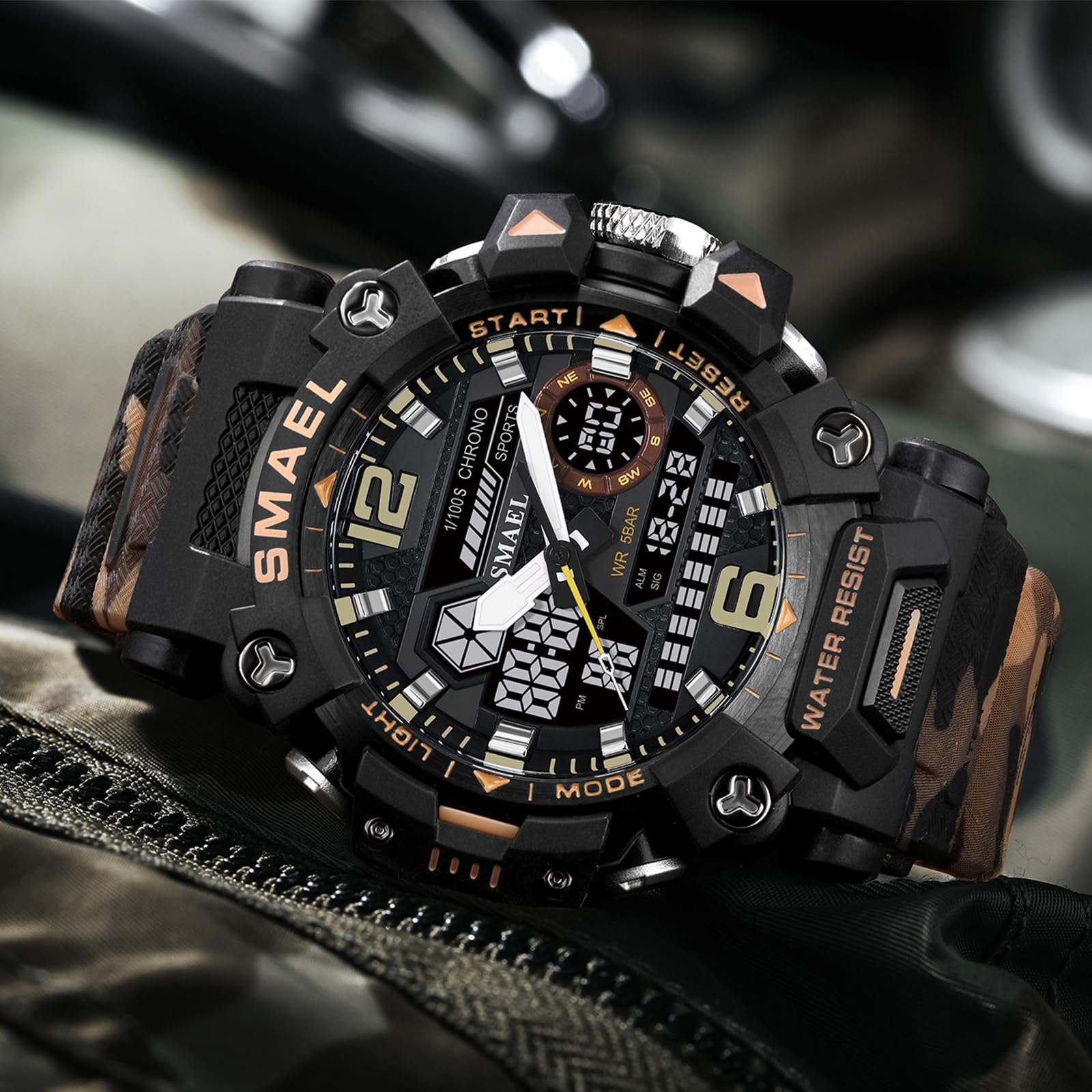 Reloj Deportivo Impermeable Militar multifunción con Doble Pantalla LED analógica para Hombre