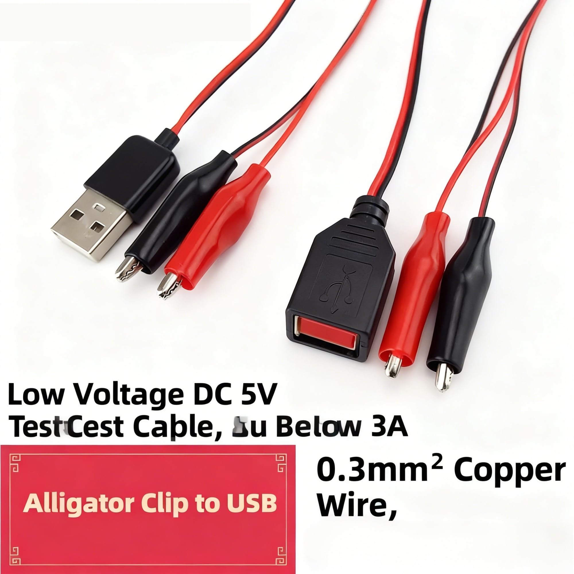 USB A do Crocodile Clip Test Cable 58 cm Red Black 2-Pack