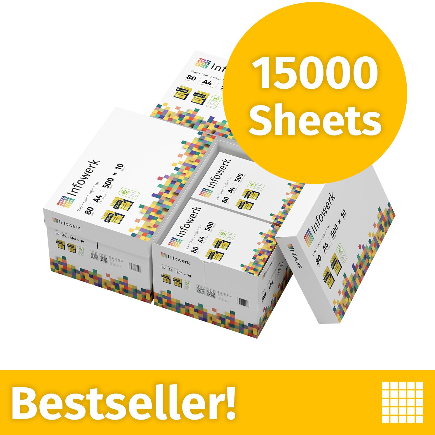 Druckerpapier Kopierpapier 15000 Blatt 30 x 500 A4 80g Premium Hochweiß CIE 160 PEFC zertifiziert