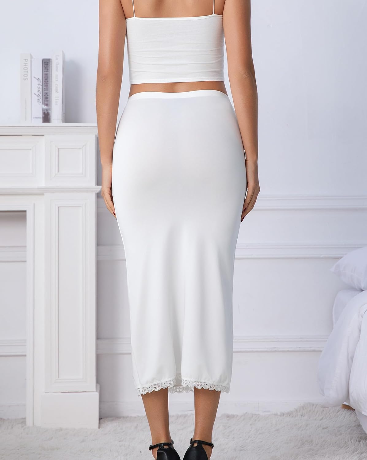 Women's Half Slip for Under Dress Long Underskirt with Lace Trim Soft Under Slips Shirt Skirt Extender - Image 2