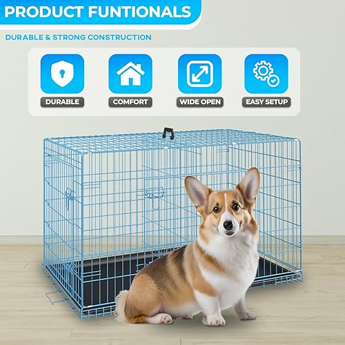 Miniatura 2 de FDW Jaula para perros, jaula para perros grandes, jaula plegable de metal de 24 pulgadas, doble puerta con panel divisor para interiores y