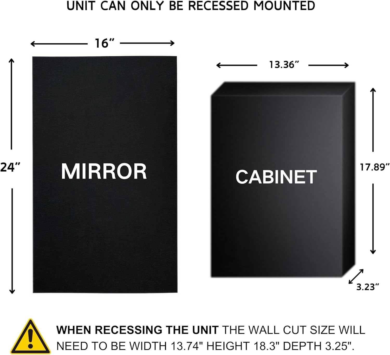 TEHOME Black Metal Framed Recessed Bathroom Medicine Cabinet with Mirror Rectangle Beveled Vanity Mirrors for Wall 16 x 24 inches