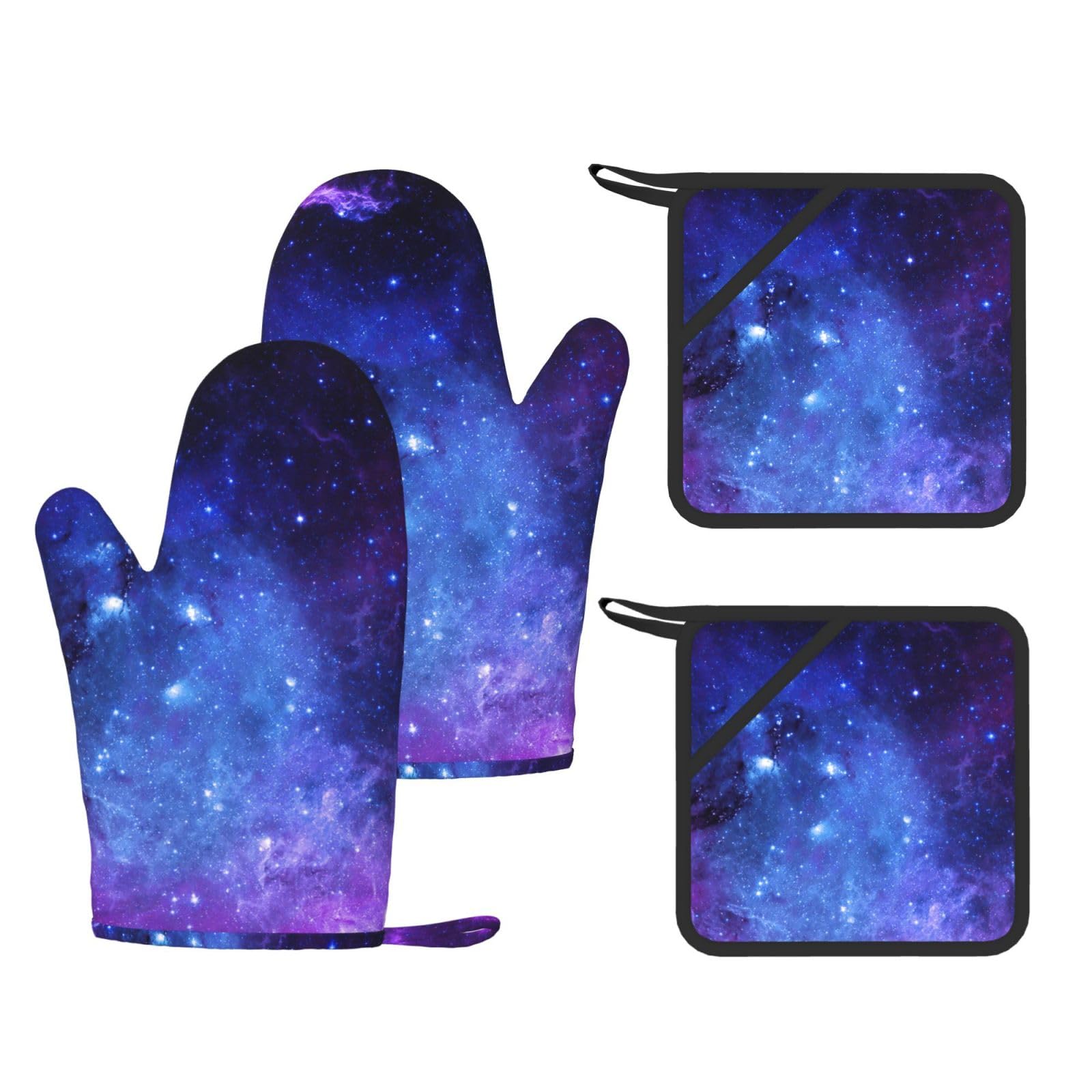 Nimongt Black Galaxy. Print Heat Resistant Gloves Pads Reusable Kitchen Set Oven Baking Grilling Cooking