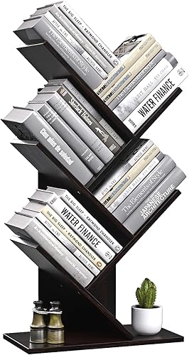 DFENGDF Estantería de árbol de 5 estantes, estante pequeño para libros, estantería estrecha de madera, estante moderno para libros de pie,