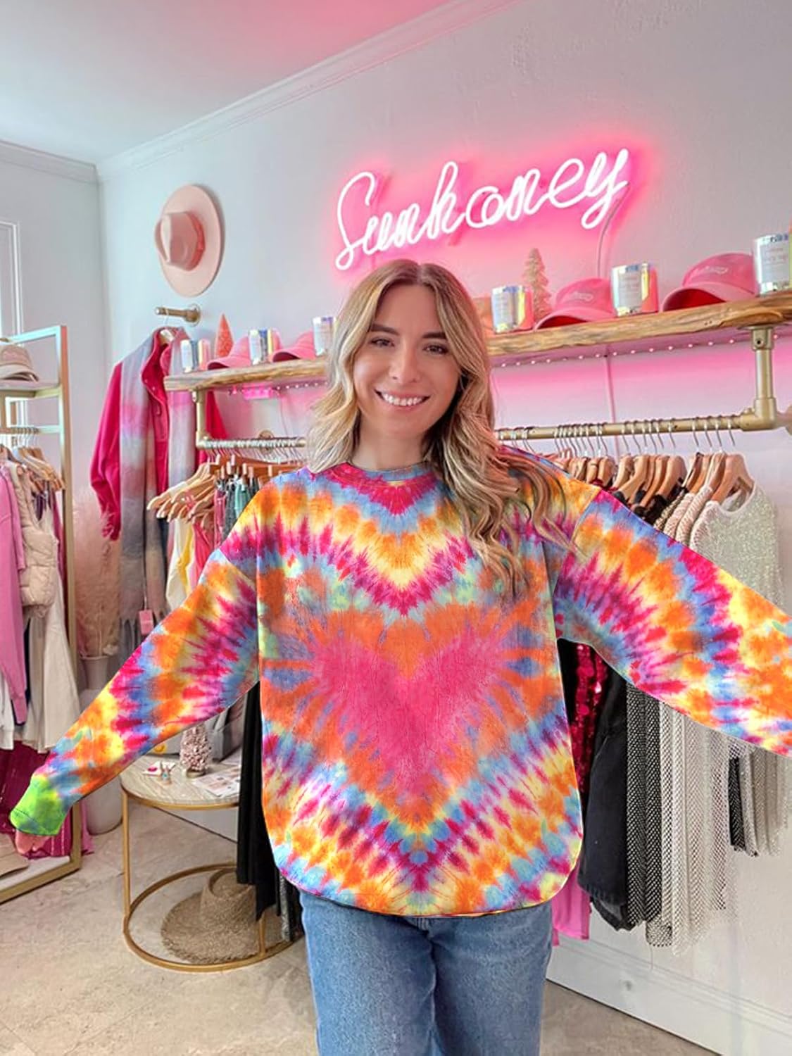 JINTING Valentine Sweatshirts for Women - Tie Dye Heart Valentine's Days Shirt Love Vibes Long Sleeve Pullover Tops - Image 2