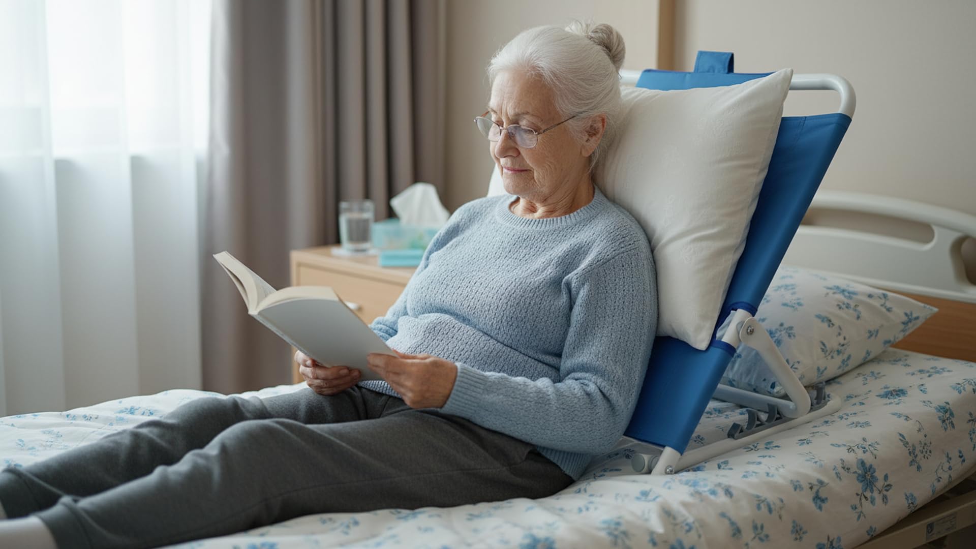 Ausilium Alzacuscino Schienale Regolabile in 5 Posizioni, Struttura in Acciaio, Rivestimento in Nylon Traspirante, Poggiatesta Imbottito, Ideale per Lettura, Relax e Pasti a Letto