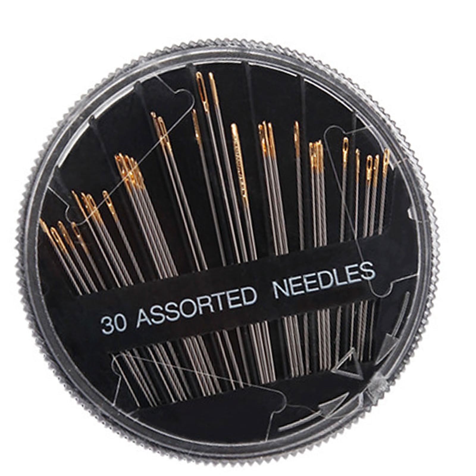 Kalttoy 30Pcs Gold Eye Sewing Needle in Alloy Materials and Protective Round Case for Fashion Designers Craft Sewing Needle with Gold Eye