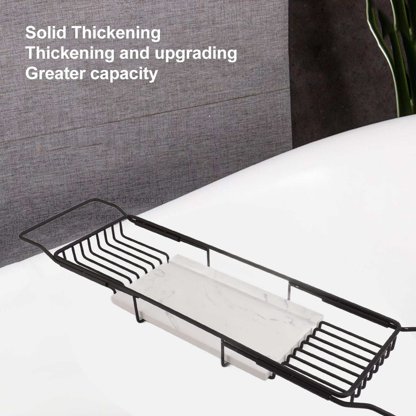 Foldable Bathtub Tray, Marble and Stainless Steel Bathtub Caddy Organizer, Expandable Bath Shelf for Tub and Shower Essentials, Fits Most Bathtubs, Bathroom Accessories for Home