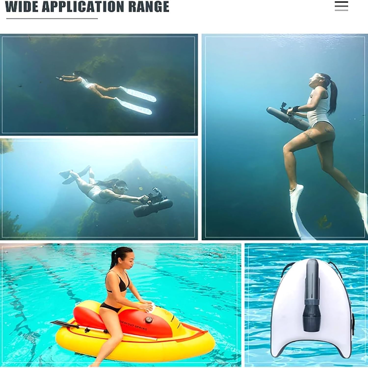 Scooters sous-marins, ensemble de propulseur sous-marin sans balais de 130 minutes, scooter de mer sous-marin électrique de 10 km/h, scooter de plongée for kayaks/bateaux gonflables/planches à pagaie