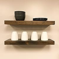 Vista 13 de URBANDI, Estantes flotantes rústicos, juego de 2, soporte oculto, madera maciza, resistente, estantes montados en la pared