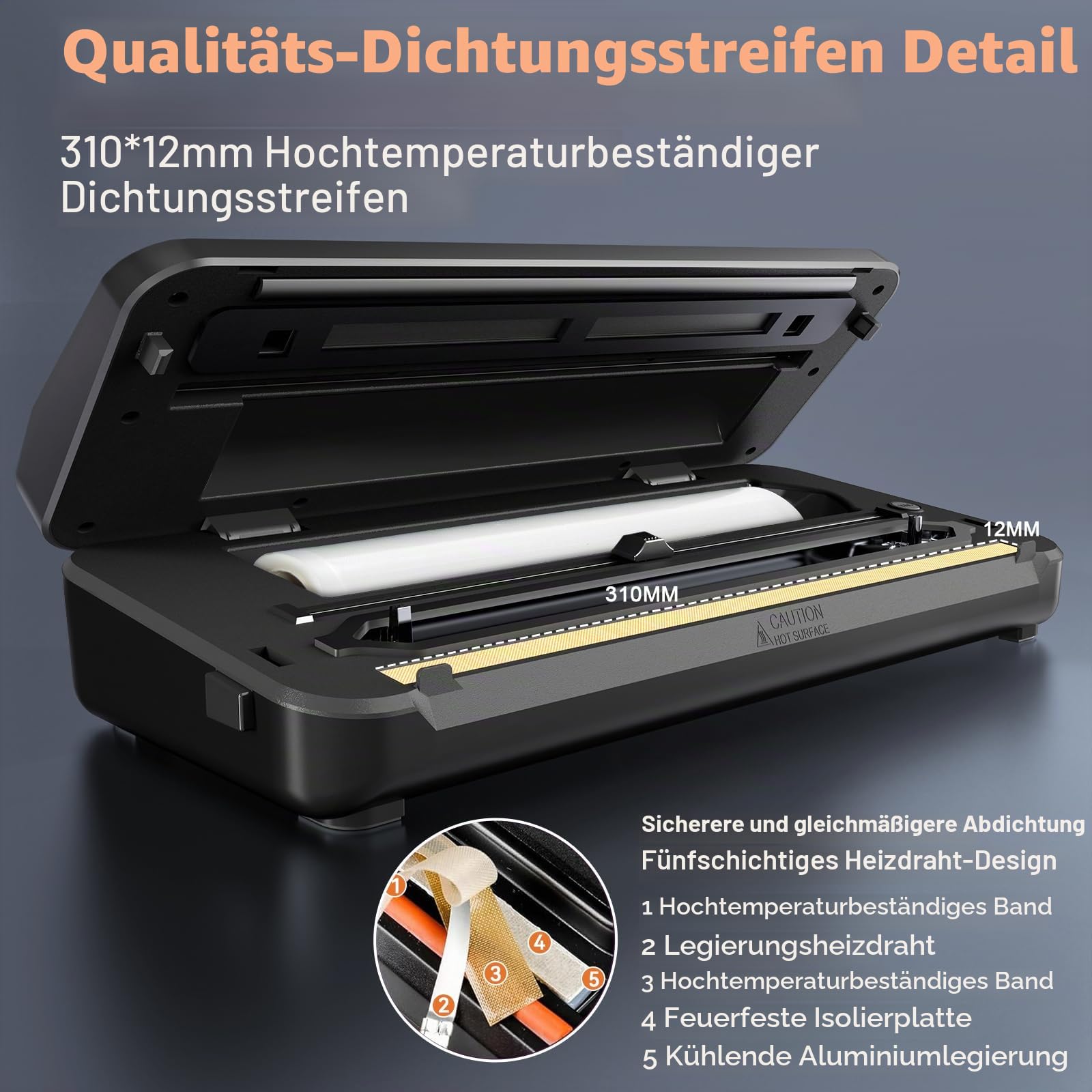 Vakuumiergerät für Lebensmittel, 80 kPa Vakuumierer 8-in-1-Modus (Trocken/Feucht), mit Integriertem Cutter und Aufbewahrung, Digitalem Countdown, Luftansaugschlauch, 2-Rollbeuteln und 11-Vakuumbeuteln