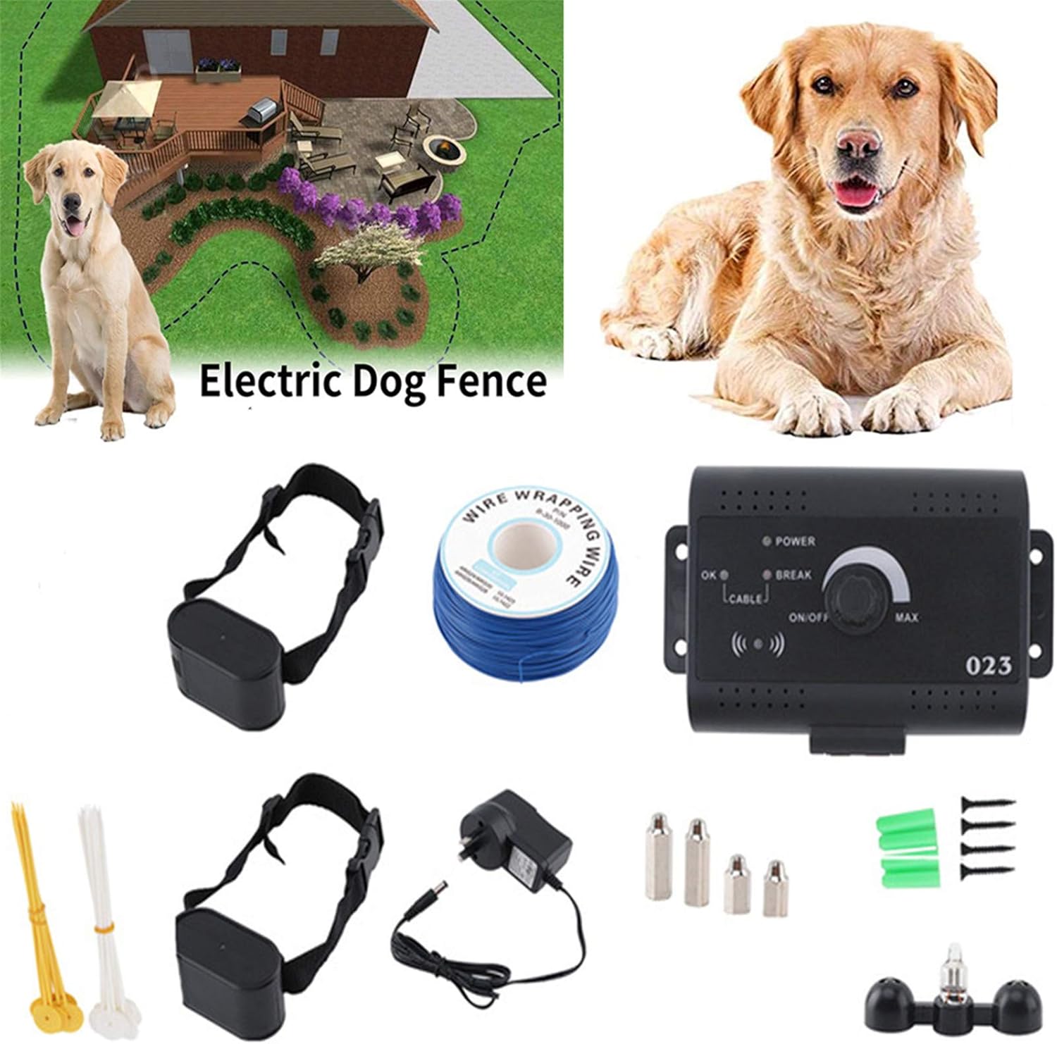 Electric Pet Fence, Pet Electric Containment System, Safe Effective Beep & Shock Dog Fence, Waterproof Collar Receiver, Area-up to 5000 Square Meters (Over 1.2 Acres),for2dogs