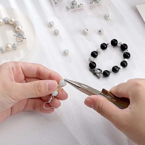 Miniatura 3 de Inbagi 40 cuentas espaciadoras de diamantes de imitación de oro blanco de 0.315 pulgadas (0.315 in), cuentas redondas de circonita cúbica para hacer