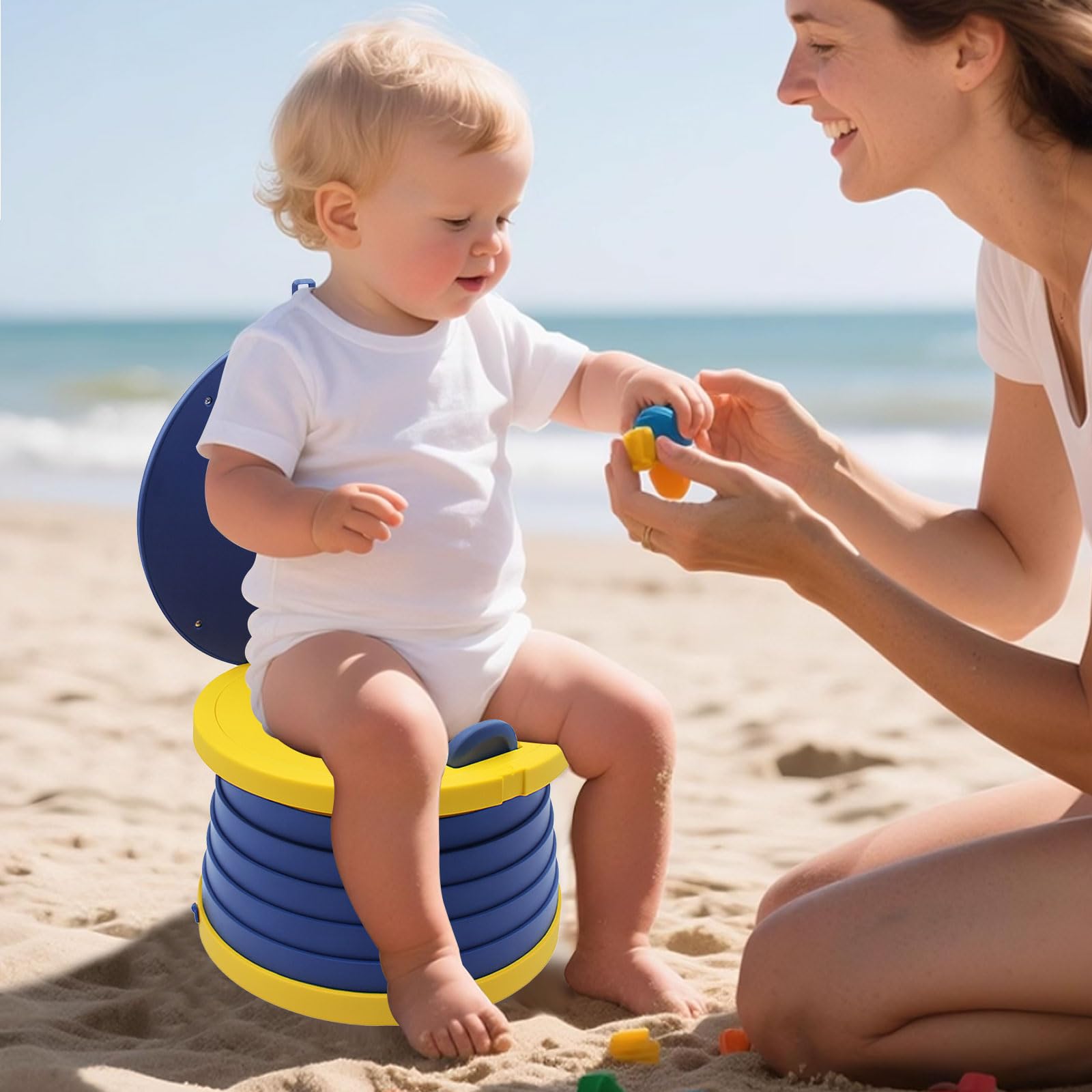 Siège Toilette Pliable, Pot de Voyage pour Enfant, Toilette Portable Enfant, Siège de Pot WC, avec Rouler Sacs, Sac de Rangement, pour Voyages Camping Voiture Plage Excursion Usage Familial