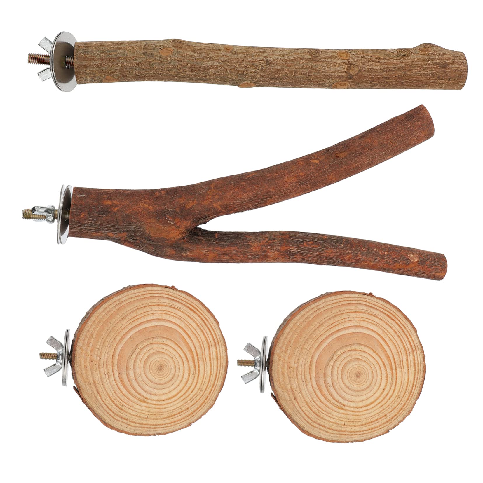 COLLBATH 4Pcs Wooden Parrot Standing Rods Natural Bird Perches for Cage Play Durable Chew for Parrots Conures Cockatiels Birds