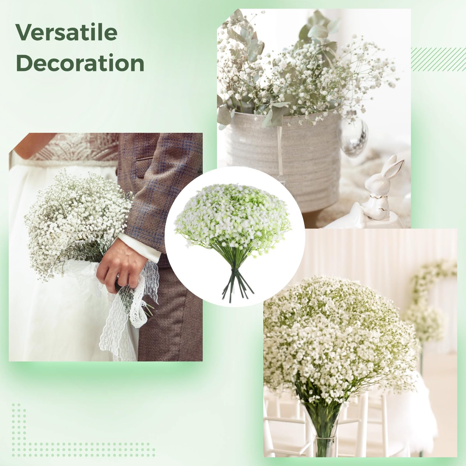 240 STK. Künstliche Blumen, weiße Sternblumen für Hochzeitsdeko, künstliche Blumensträuße mit grünen Blättern, pflegeleicht, wetterbeständig, für Wohnung, Party und DIY