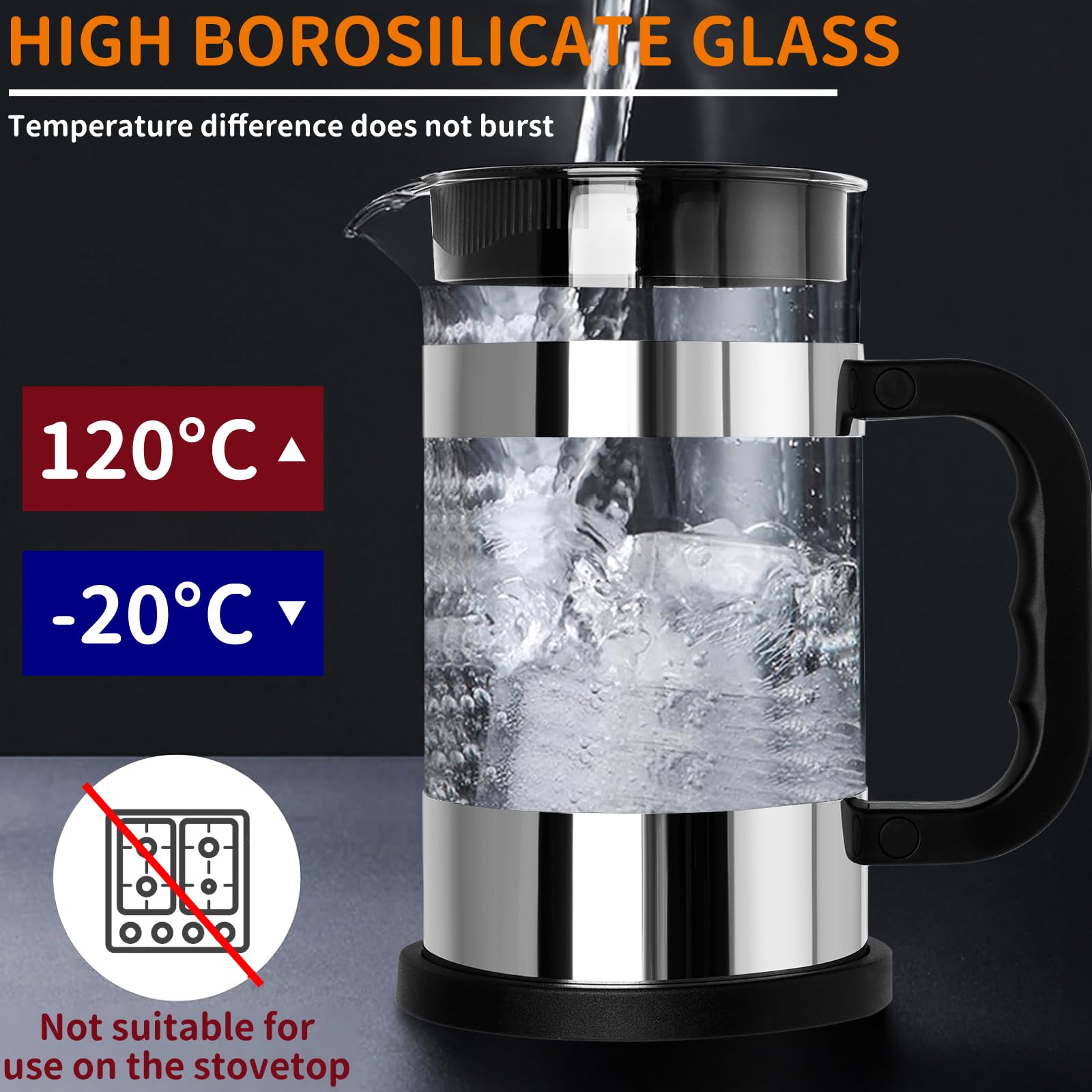 Caffettiera Francese 1000 Ml UCAMP - Vetro Borosilicato Con Filtro Triplo Per Caff&egrave; E T&egrave;