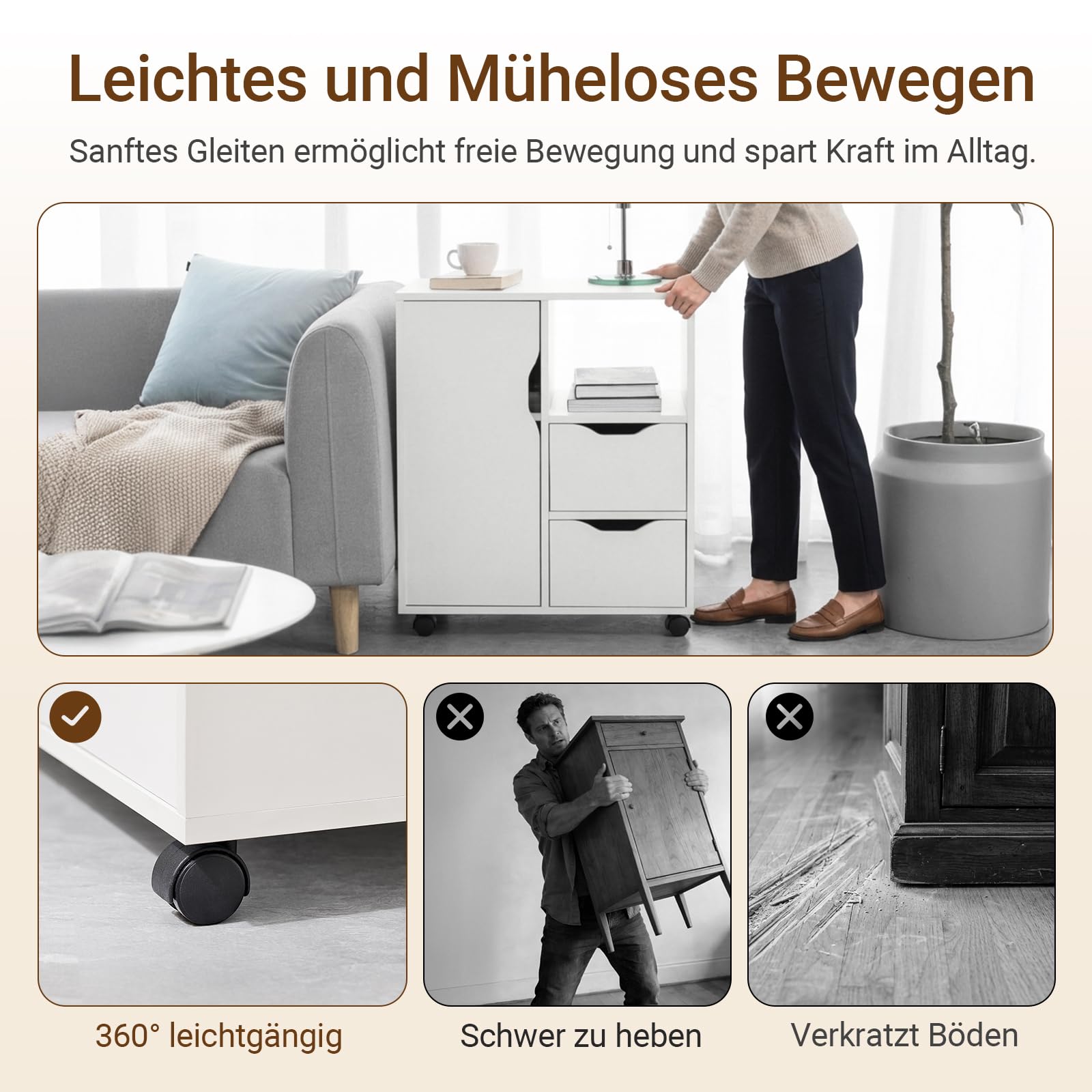 SoBuy Rollcontainer mit 2 Schubladen und 1 Tür Druckertisch mit Rollen Schreibtisch Unterschrank Rollcontainer Büromöbel Weiß 60×70×35 cm FBT105-W