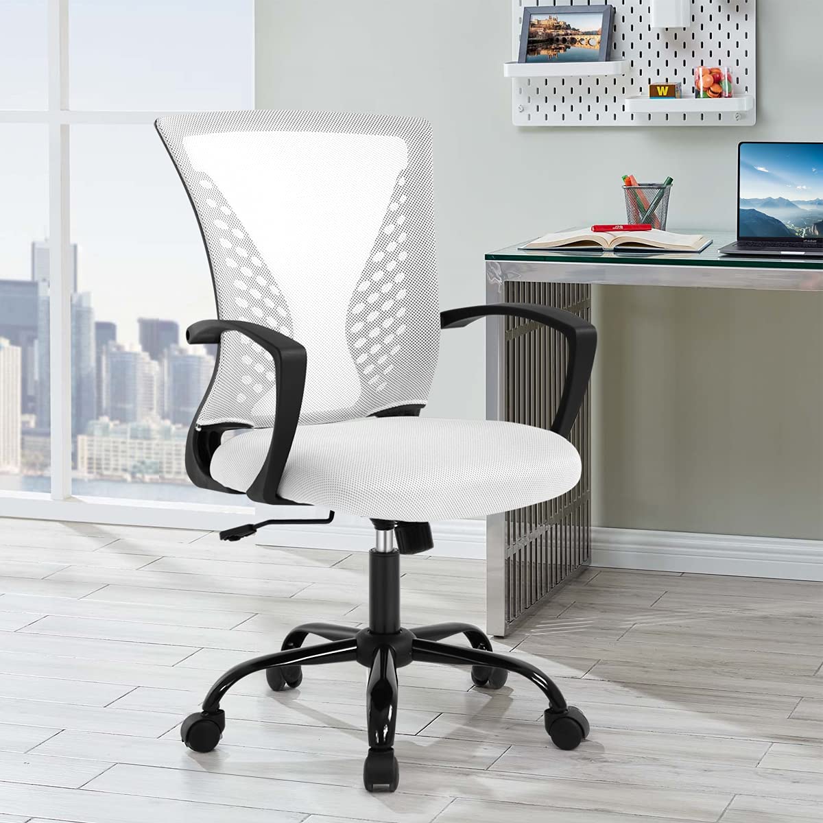 HHS Ergonomic Mesh Computer Desk Chair - Swivel Rolling Executive Chair with Lumbar Support Adjustable for Adults White