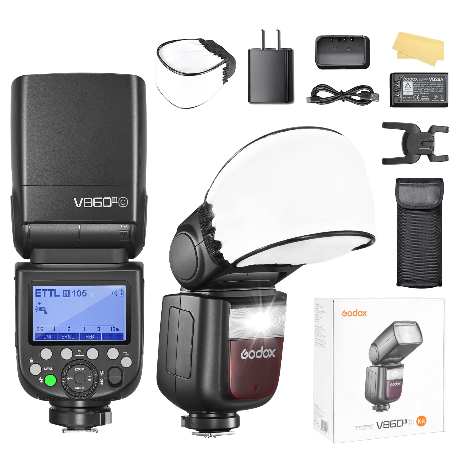 Godox V860III-C Flash for Canon Cameras - TTL Auto Flash with Rechargeable Li-ion Battery, 480 Full Power Shots, HSS 1/8000s，1.5s Recycle Time，