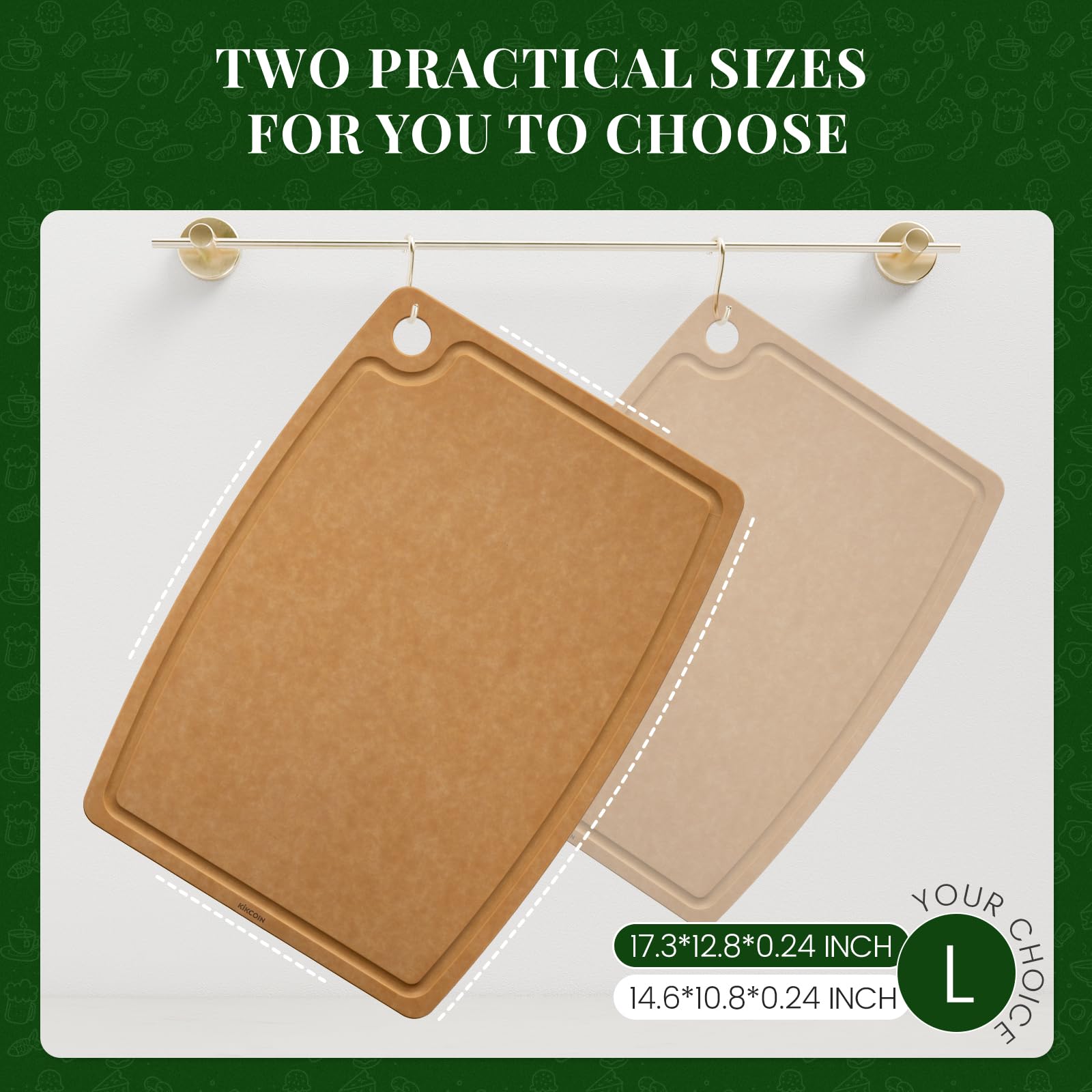 Tabla de cortar de madera, tablas de cortar para cocina, aptas para lavavajillas, tabla de cortar antideslizante con ranura para jugo, tabla de cortar compuesta de fibra de madera con agujero para