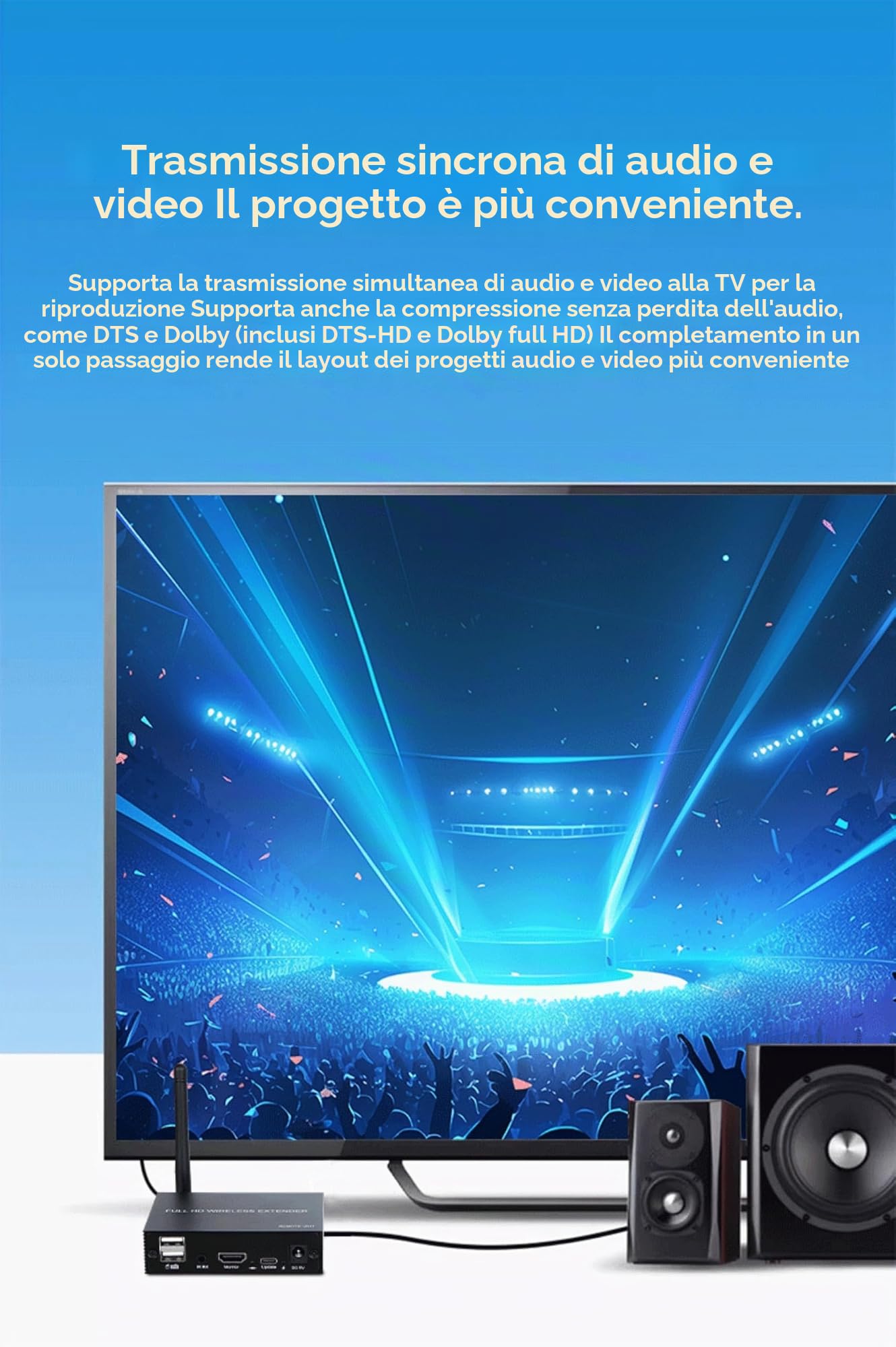 Extender KVM senza fili HDMI 200M, kit trasmettitore-ricevitore video e audio HDMI 1080p 60 Hz per USB, DVD, STB, DTV, HDTV, tastiera e mouse. Supporto per il ritorno infrarosso