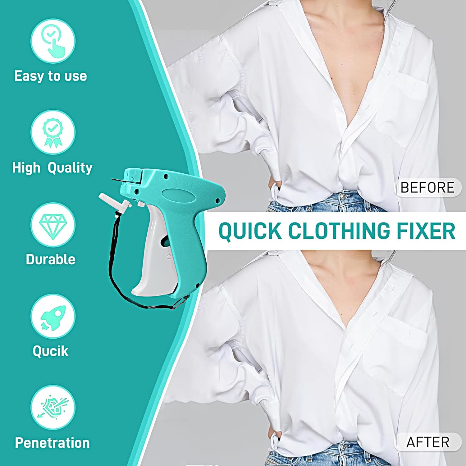 Stitch Gun for Clothes, Handheld Stitch Gun Quick Clothing Fixer,Sewing Kit Includes 1,000 Black Fasteners & 1,000 White Fasteners & 6 Needles (Blue) - Image 5