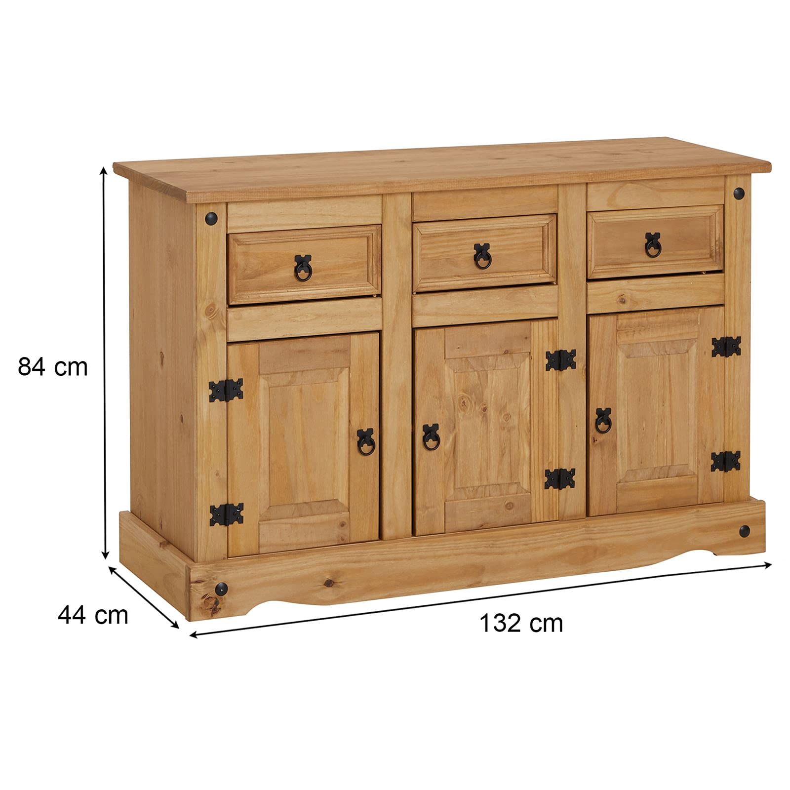 CARO-Möbel Sideboard Salsa Kommode Mexiko Stil Highboard Anrichte Kiefer massiv gebeizt, gewachst mit 3 Schubladen und 3 Türen