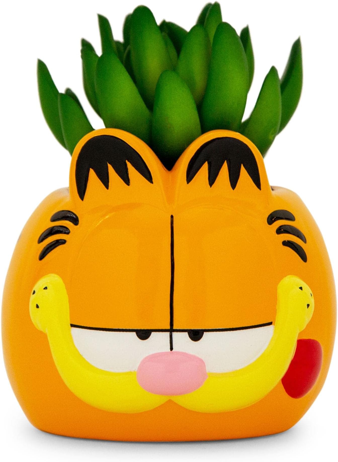 Garfield 4-Inch Ceramic Planter with Artificial Succulent | Cute Flower Pot, Faux Indoor Plants