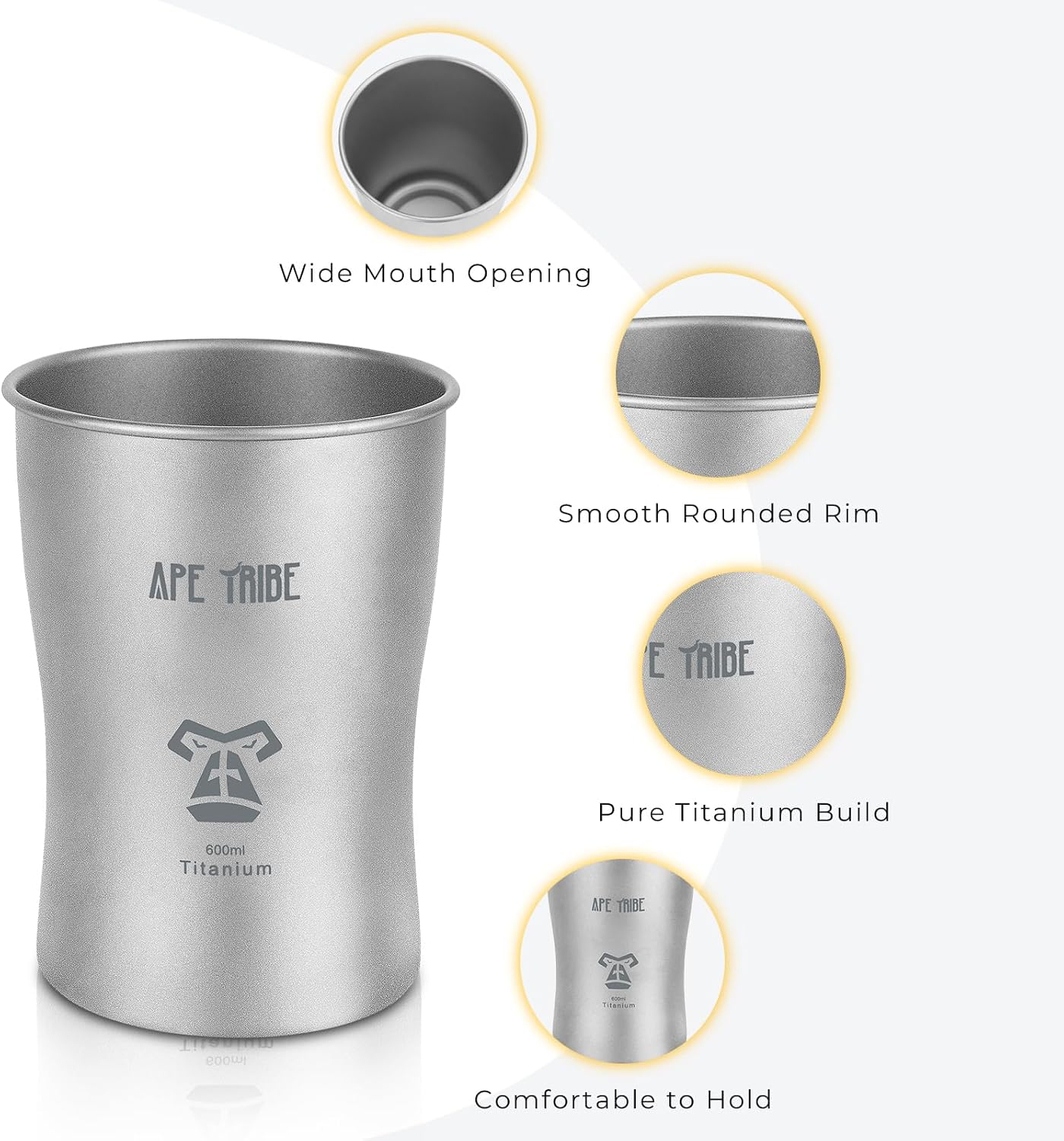 Titanium Water Cup 600ml, Ultralight Coffee Mug for Camping, Raw Titanium | Direct Heating, Easy Grip, Wide Mouth, BPA Free, Food Grade, Corrosion Resistant