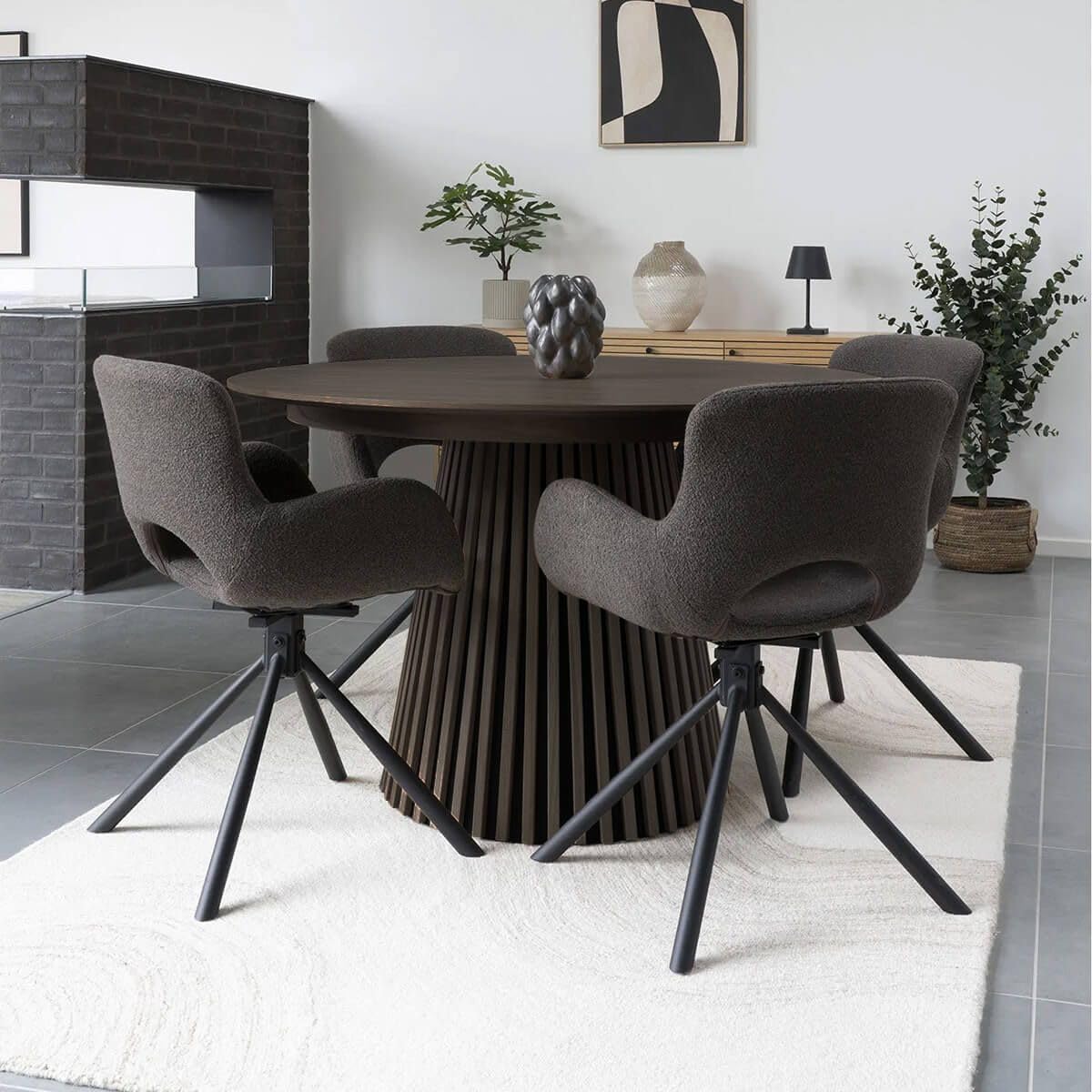 DUBLIN - Table Extensible à 200cm Pied Relief MDF Placage Chêne fumé