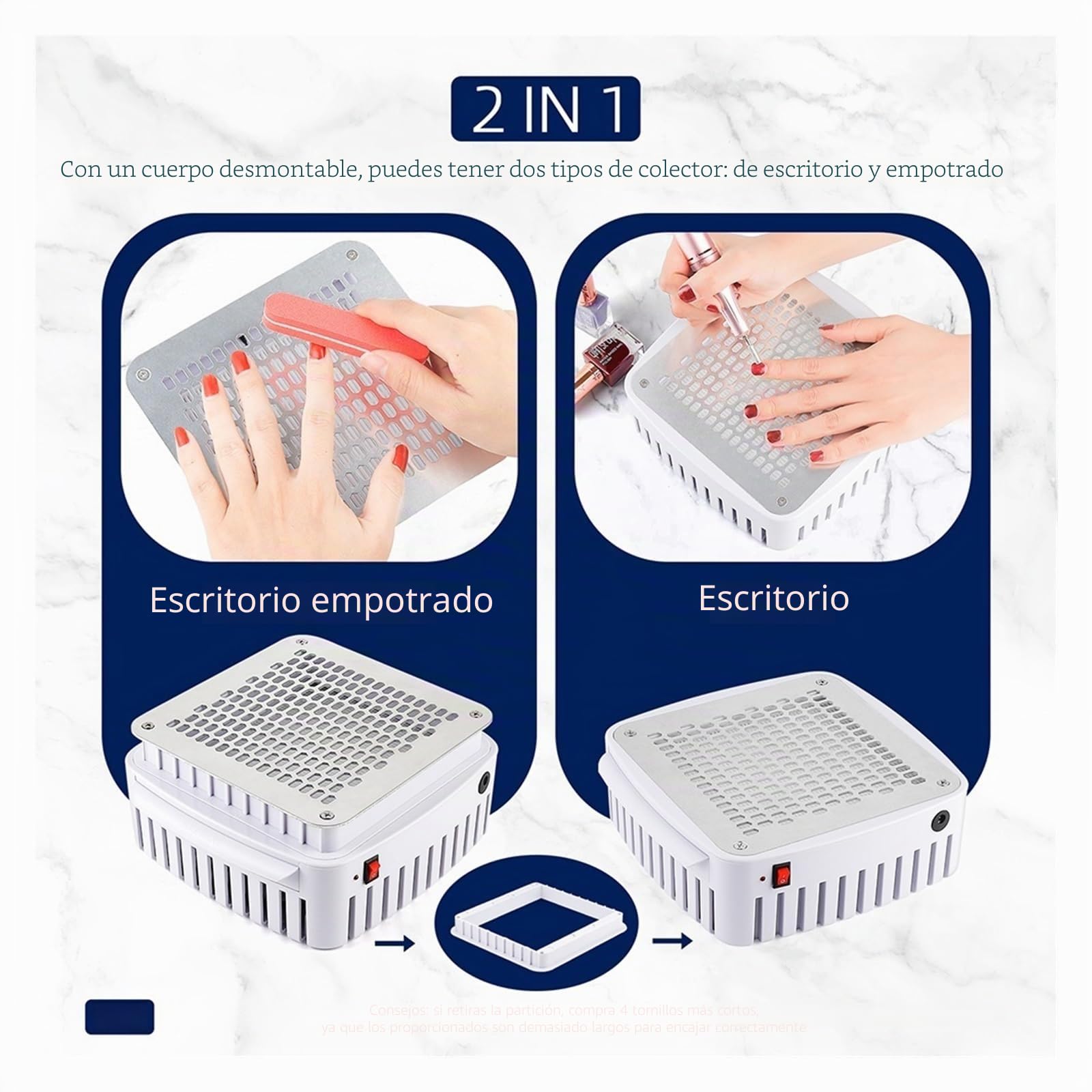 3 Piezas Aspirador de uñas con Filtro Incorporado, Aspirador de uñas de Escritorio for manicura y uñas de Gel. Fuerte Poder de succión