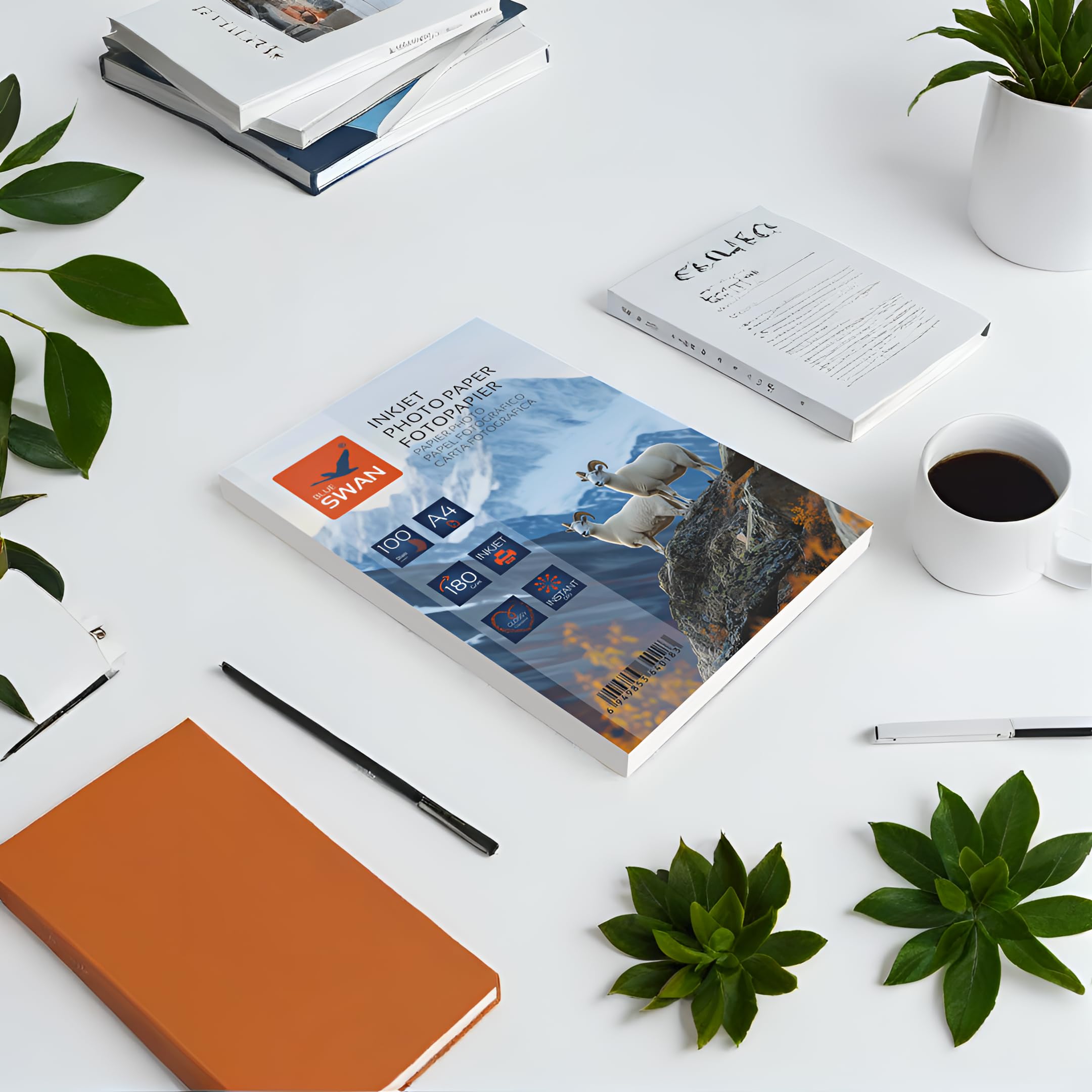 BLUE SWAN Carta Fotografica Lucida A4, 180 g/m², 100 Fogli – Bianco ad Alta Lucentezza, Asciugatura Rapida, Resistente all’Acqua e ai Graffi, Compatibile con Stampanti Inkjet