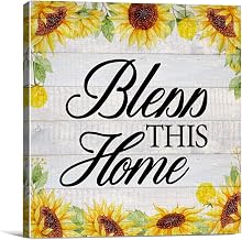 Bless This Home Canvas Wall Art Framed Print Farmhouse Sunflower Poster Painting Desk Sign Kitchen Entryway Decoration 5x5 Inch, House Warming Gifts for New Home Owner 5x5