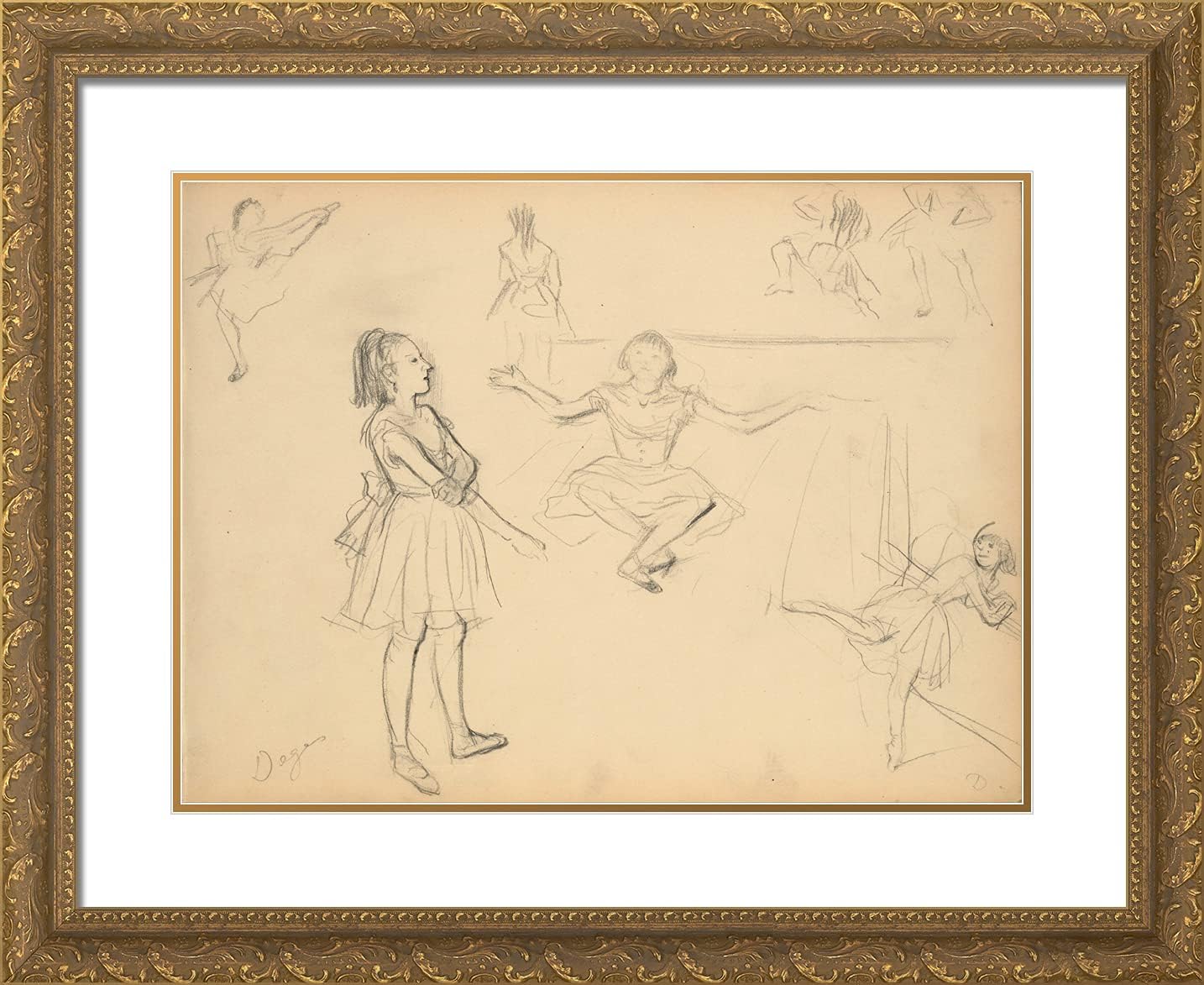 ArtDirect Degas, Edgar 24x20 Black Ornate Framed Art Print with Double Matting Titled: Ballet Dancers Rehearsing