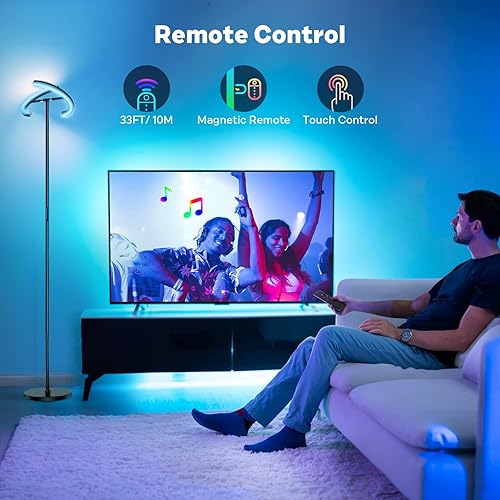 Miniatura 4 de RGBCW - Lámpara de pie que cambia de color, moderna lámpara de pie LED regulable continua con control remoto, lámparas de pie giratorias de 20 W