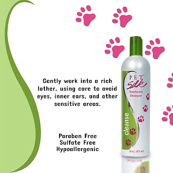 Pet Silk Rainforest Clean Scent Shampoo 16oz, Long-Lasting Fragrance for Your Pet's Coat, Cleanser for Both Dogs and Cats, Infused with Vitamin E, Gentle & Safe for Your Pet's Skin and Coat!
