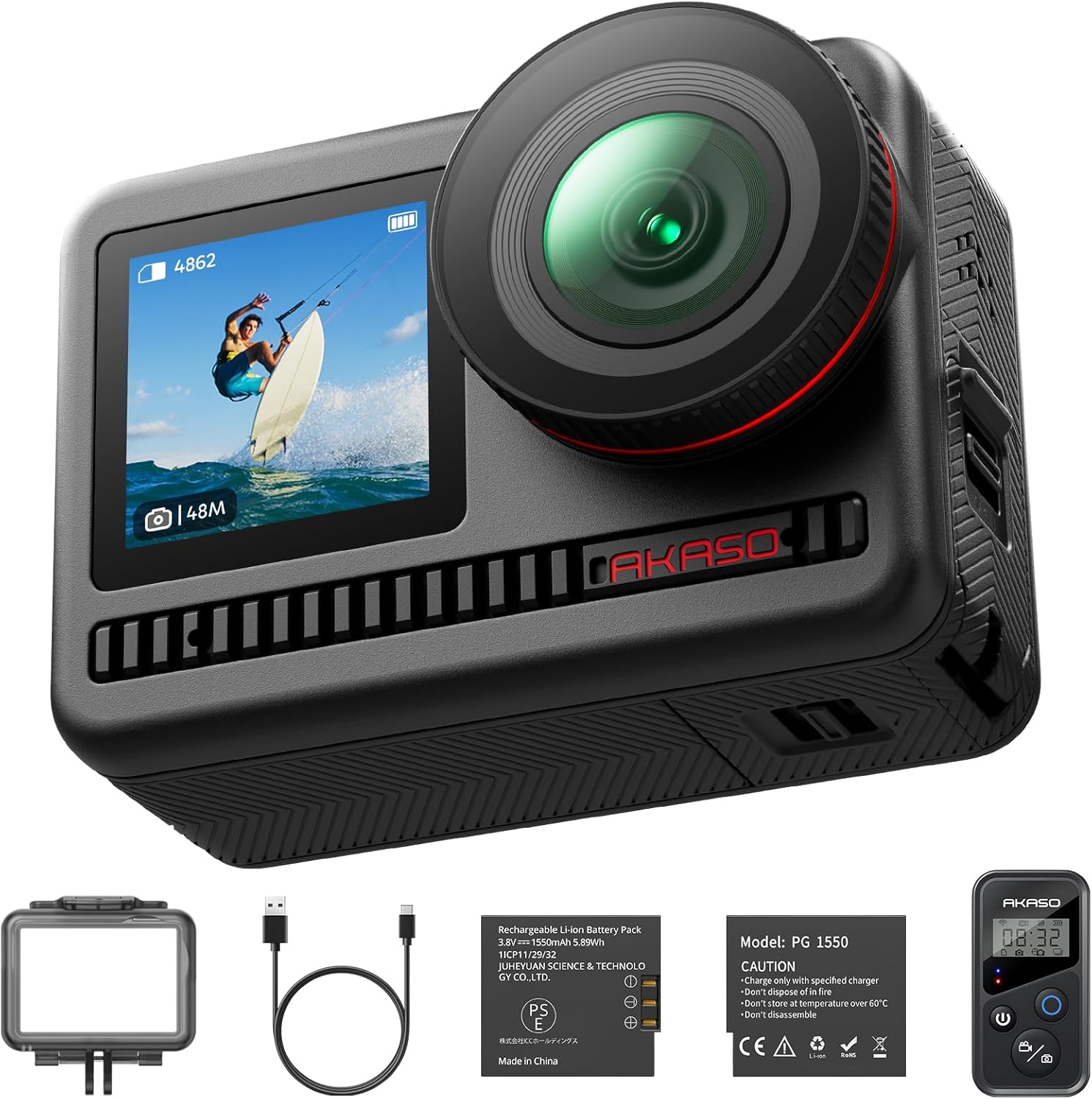 AKASO Brave 8 4K60FPS Action Camera, 48MP Photo Waterproof Underwater Camera with SuperSmooth Stabilization Touch Screen Sports Camera with 5X Zoom 8X Slo-mo Remote Control with Helmet Accessories