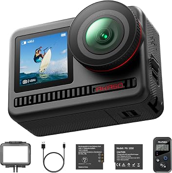 AKASO Brave 8 4K60FPS Action Camera, 48MP Photo Waterproof Underwater Camera with SuperSmooth Stabilization Touch Screen Sports Camera with 5X Zoom 8X Slo-mo Remote Control with Helmet Accessories