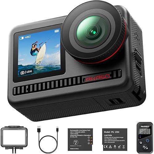 AKASO Brave 8 4K60FPS Action Camera, 48MP Photo Waterproof Underwater Camera with SuperSmooth Stabilization Touch Screen Sports Camera with 5X Zoom 8X Slo-mo Remote Control with Helmet Accessories