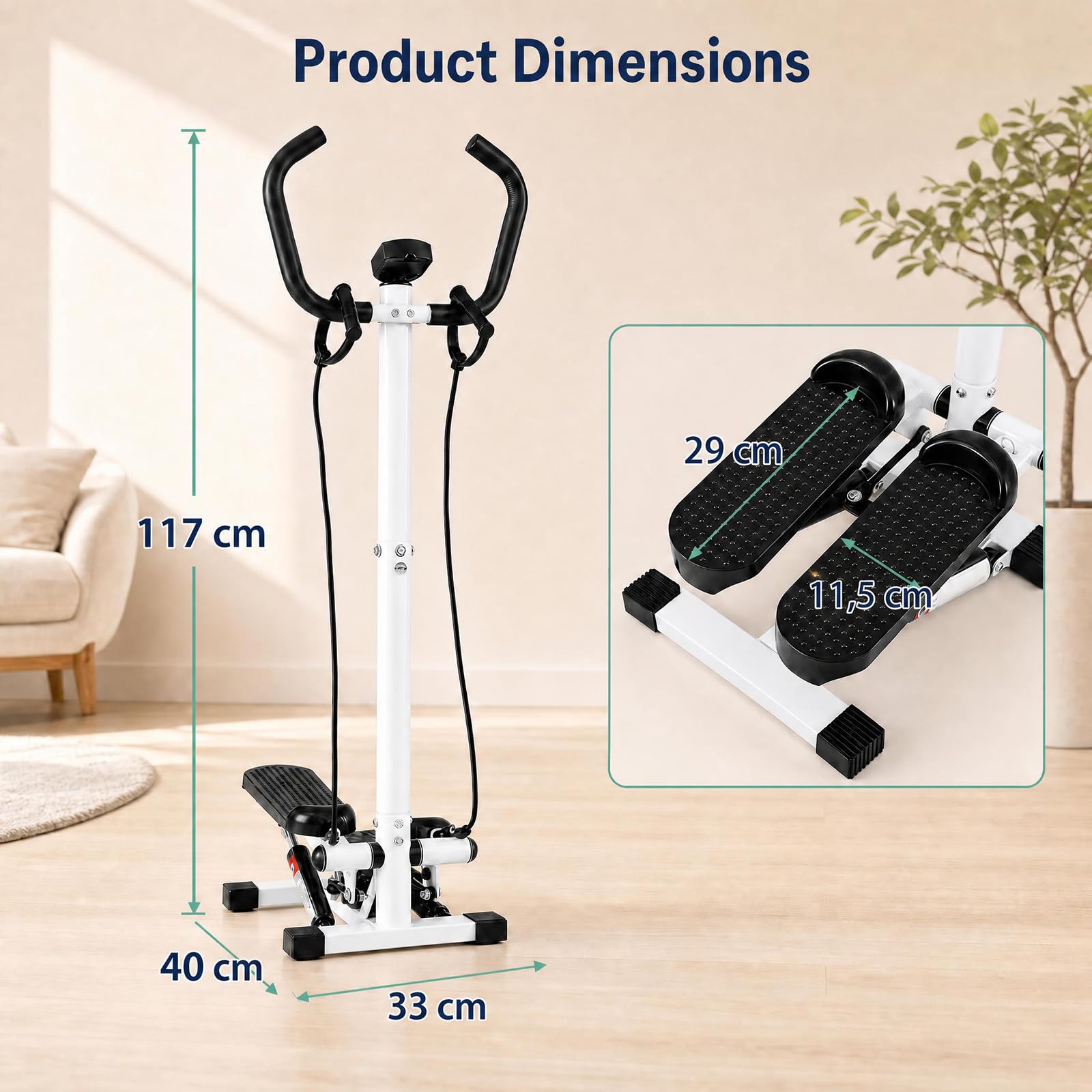 KOMFOTTEU Stepper Fitness con Bande di Resistenza, Step da Scale | Twister con Manubrio e Schermo LCD, Intensità Regolabile, per Esercizio Aerobico, Compatto e Salvaspazio per Casa, Palestra